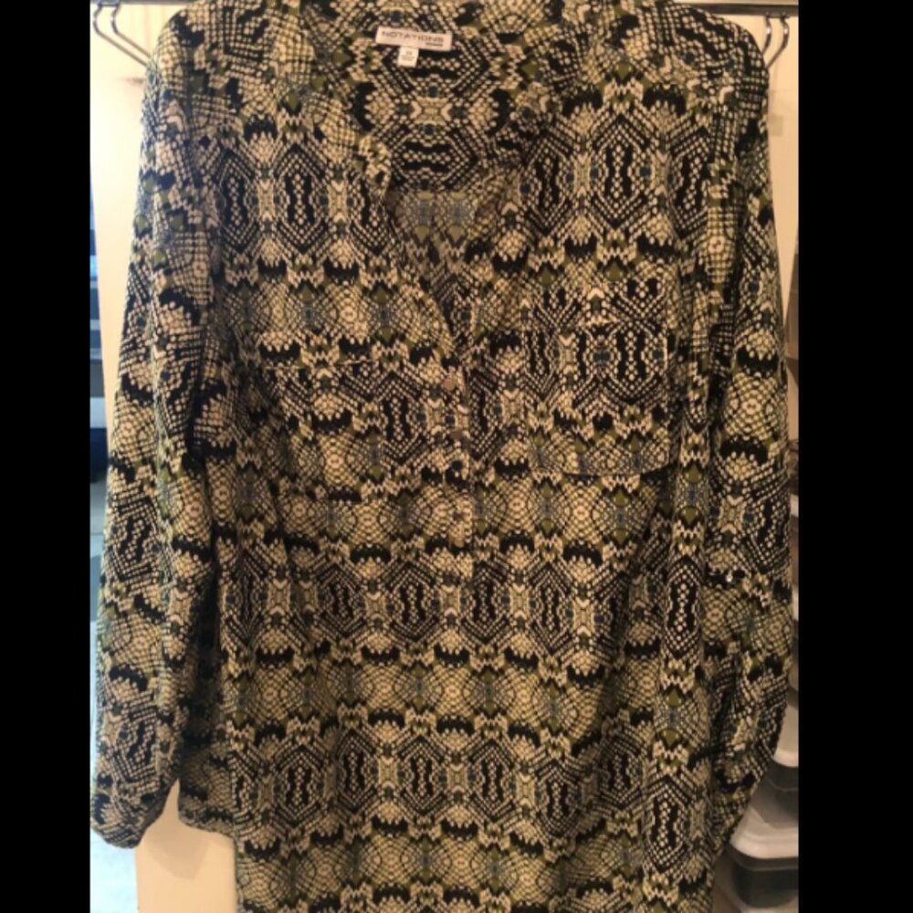 Multicolor Green Silk Blouse - Size 2X